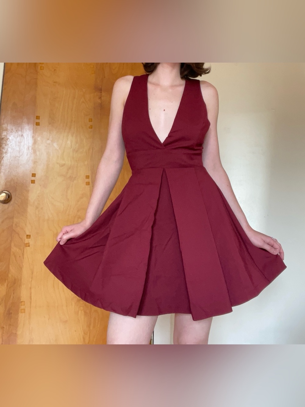 Flirty autumnal burgundy mini dress